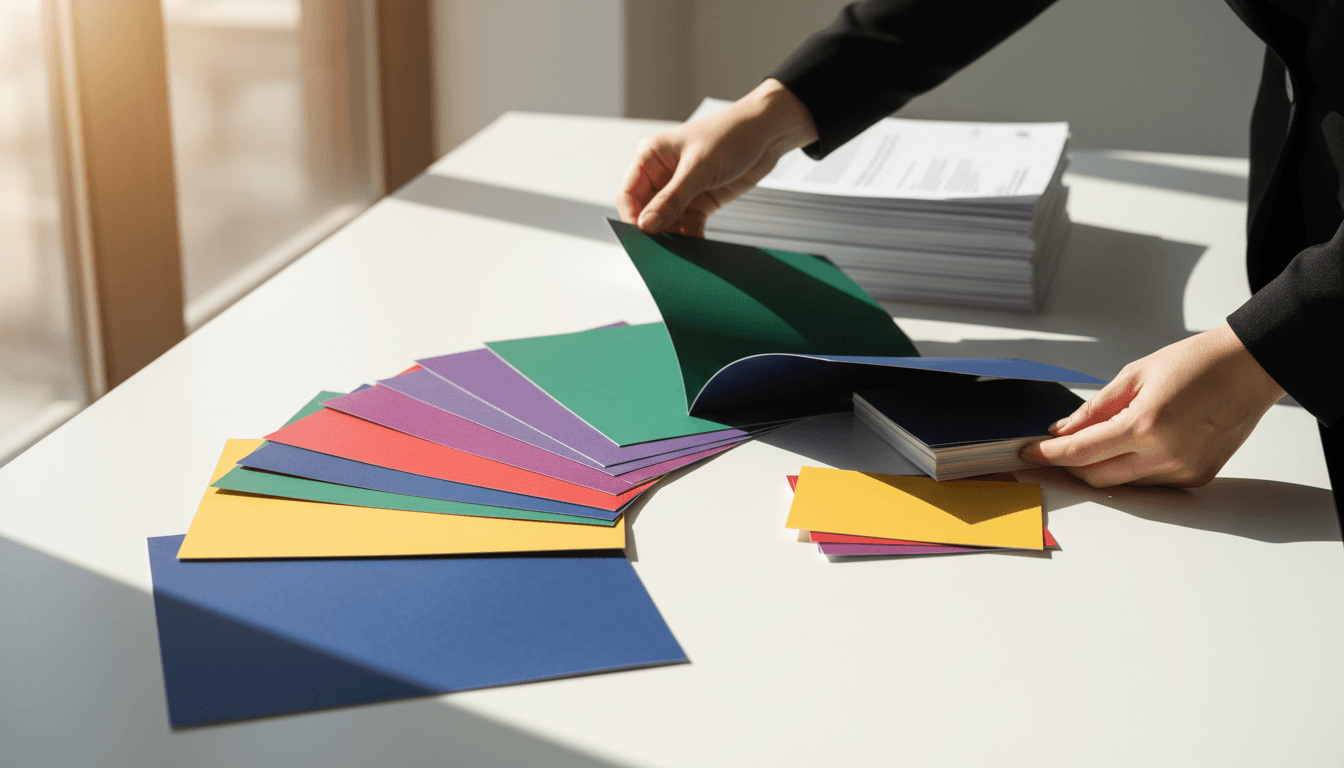 Printed brochures and marketing materials arranged on a desk